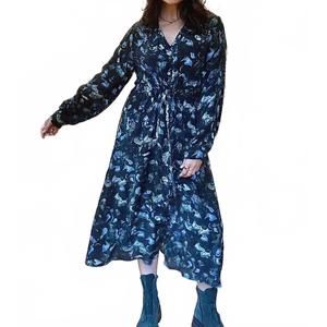 NEW YAVI blessed drawstring midi dress in blue waves